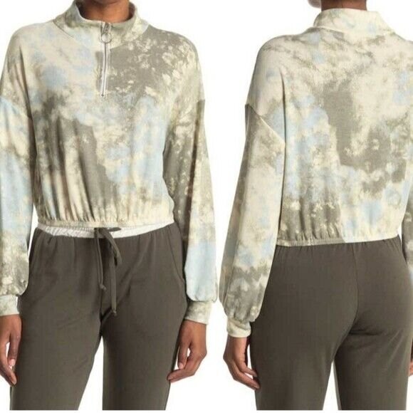 Abound Half Zip Cropped Sweatshirt Womens XS Blue Tie Dye Raglan Sleeve NWT - Picture 2 of 7